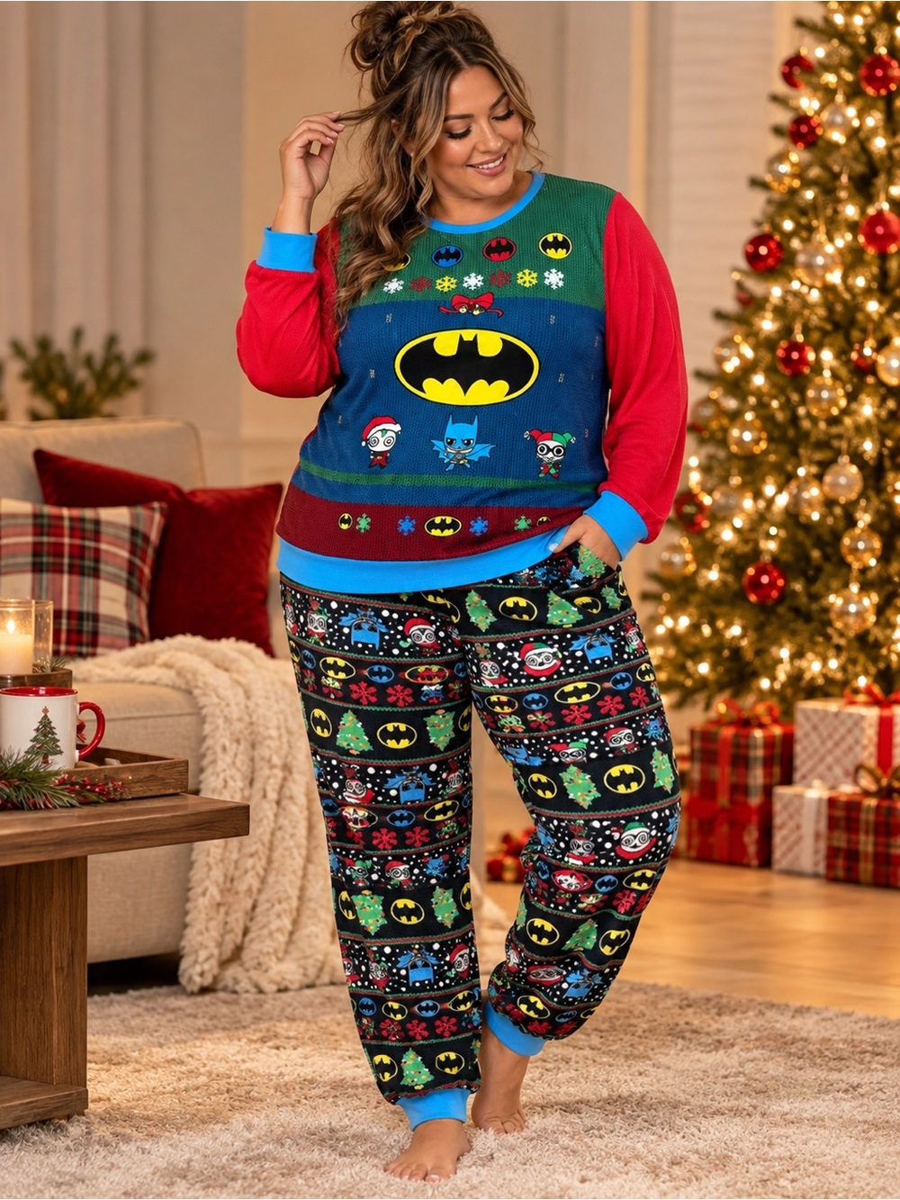 DC Comics Batman Christmas Pajama Set Women’s XL 16-18 Holiday 2 Piece - Picture 2 of 11